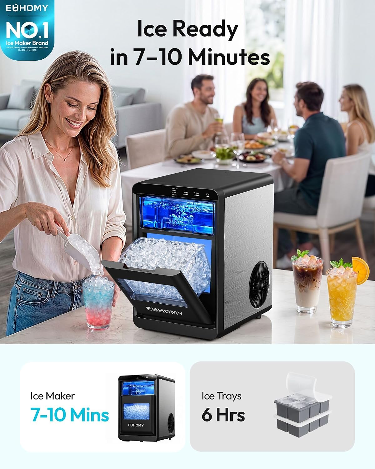 Nugget Ice Maker Countertop, 44lbs/24H, Ready in 7-10Mins, Black