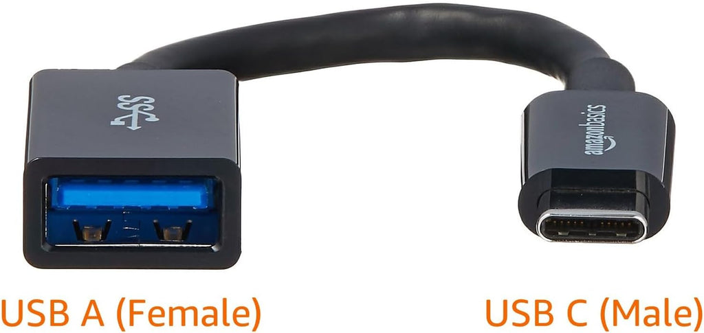 Amazon Basics USB-C (Male) to USB-A (Female) Adapter Cable Converter, USB 3.1 Gen 1, 5Gbps High-Speed, USB-IF Certified, Fast Transfer, Portable, for Laptops, Tablets, Phones (iPhone 16/15), Black