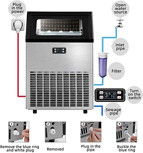 Kismile Commercial Ice Maker 100 lb/24 Hour, Stainless Steel Undercounter Ice Maker, 15 kg Capacity, Self-Cleaning Freestanding Ice Maker Suitable for Home Bars