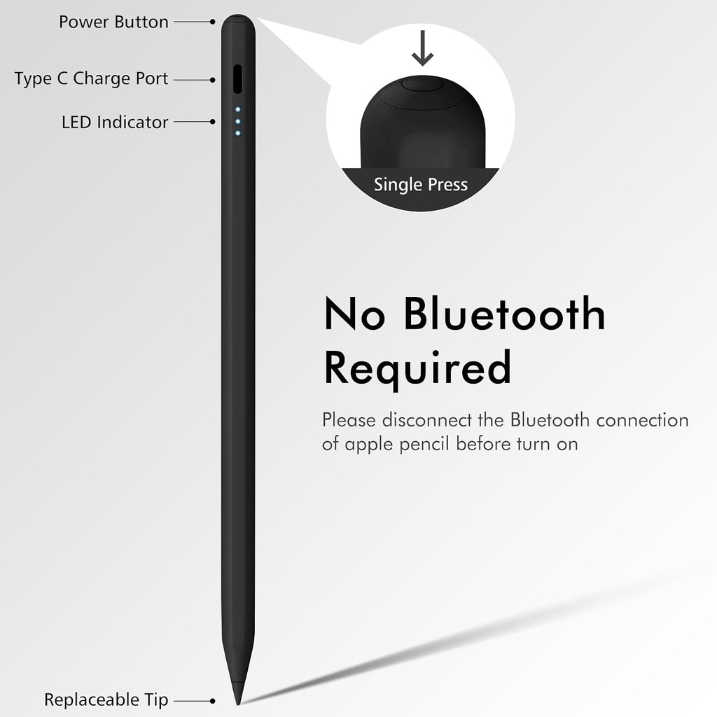 Stylus Pen for iPad, 13 mins Fast Charge Stylus with Palm Rejection, Tilt Sensitivity, Compatible with 2018-2025 iPad Air 3/4/5/6, iPad mini 5/6, iPad 6/7/8/9/10, iPad Pro 11"/12.9"/M4 (Black)