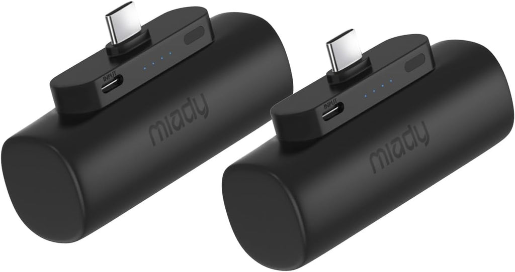 Miady 2-Pack Mini Portable Charger Built-in USB C Connector Small PowerBank