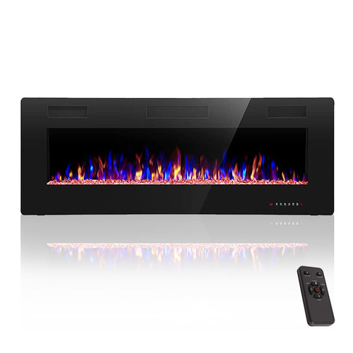 Crzoe 42 Inch Electric Fireplace Insert, in-Wall Recessed and Wall Mounted Heater with Timer, Control by Touch Panel and Remote, Adjustable Flame Color and Speed, 750W/1500W