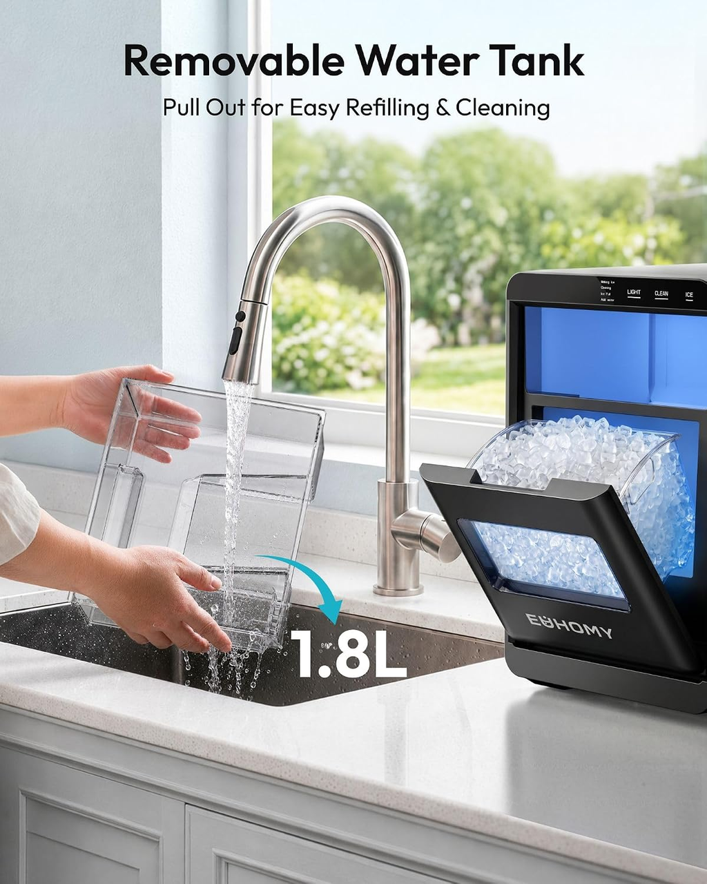 Nugget Ice Maker Countertop, 44lbs/24H, Ready in 7-10Mins, Black