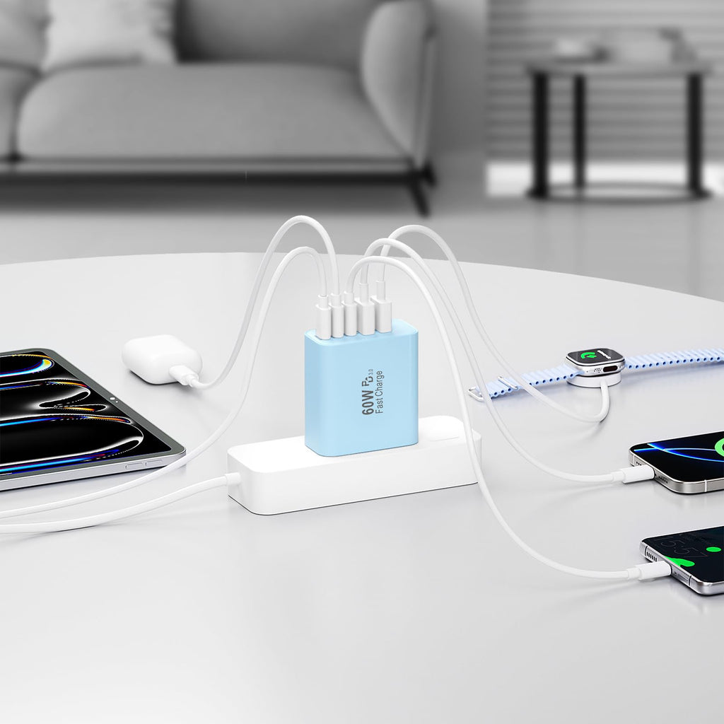 USB C Charger Block, 60W 5-Port Type C Charger Fast Charging Blocks