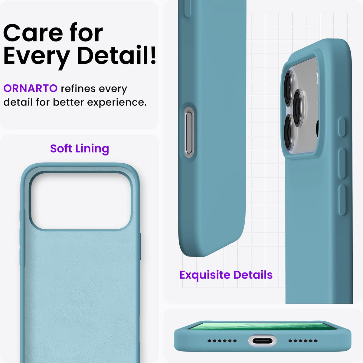 ORNARTO for iPhone 18 Pro Max Case, Liquid Silicone, Cloud Blue