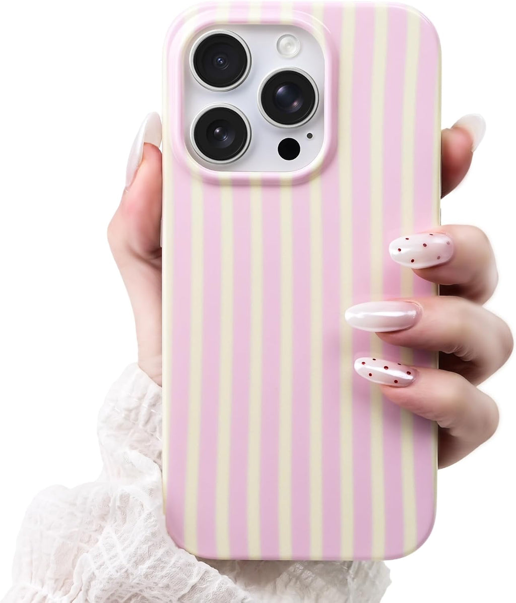 Cute Striped Case for iPhone 12 Pro Max 6.7",Pink/Yellow