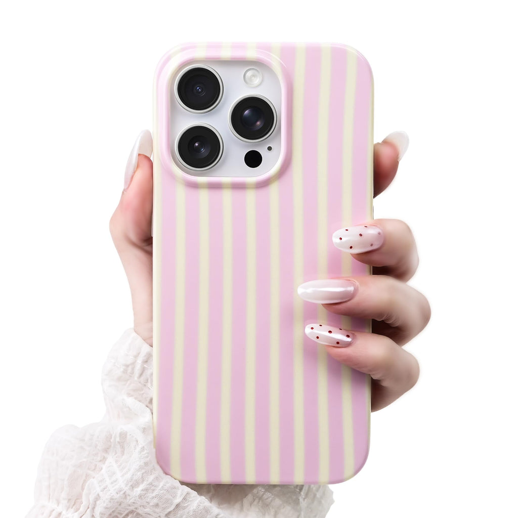 Cute Striped Case for iPhone 12 Pro Max 6.7",Pink/Yellow