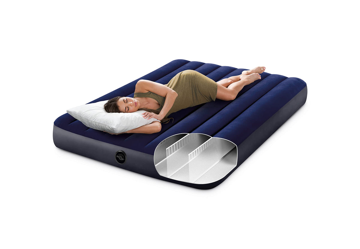 Intex 64757E Dura-Beam Standard Downy Air Mattress: Fiber-Tech - Twin Size - 10in Bed Height - 300lb Weight Capacity - Pump Sold Separately