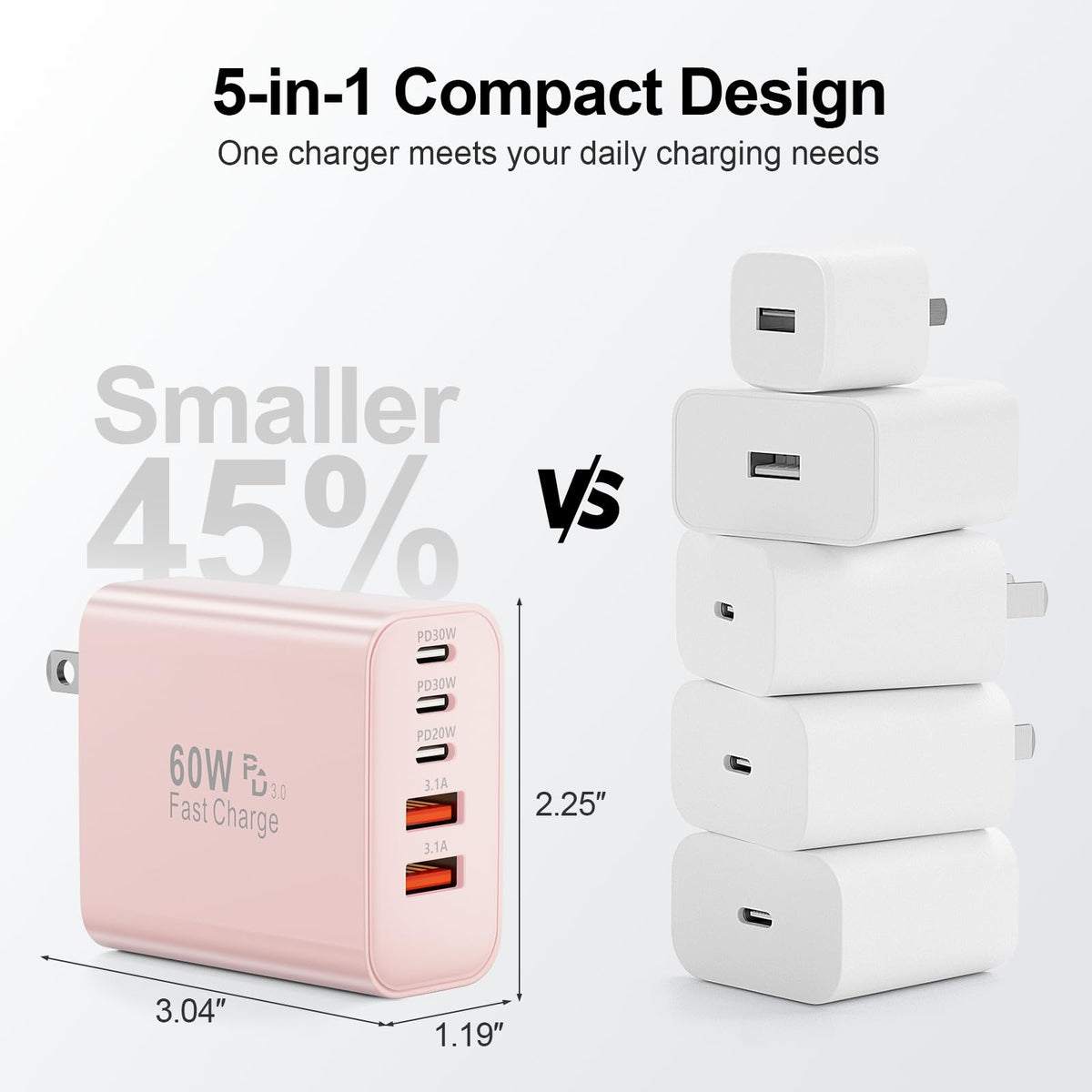 USB C Charger Block, 60W 5-Port Type C Charger Fast Charging Blocks