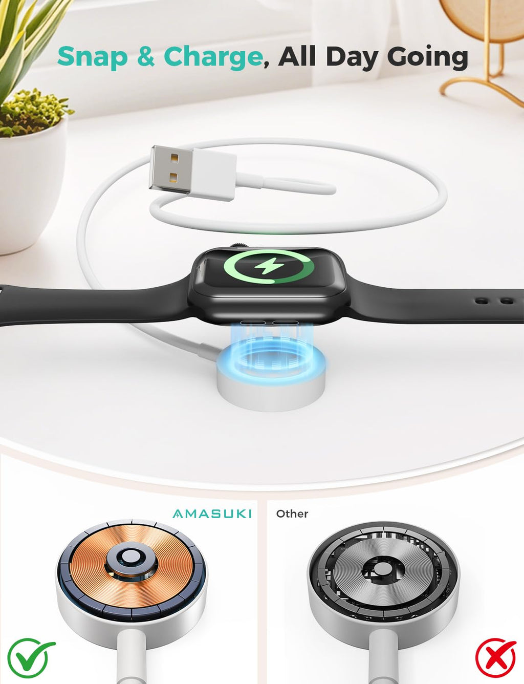 2026 Upgraded for Apple Watch Charger USB Magnetic Fast Charging Cable Portable Wireless Charging Accessories Compatible with iWatch Series 11/10/9/8/7/6/5/4/3/2 Ultra 3/2/SE-Pink