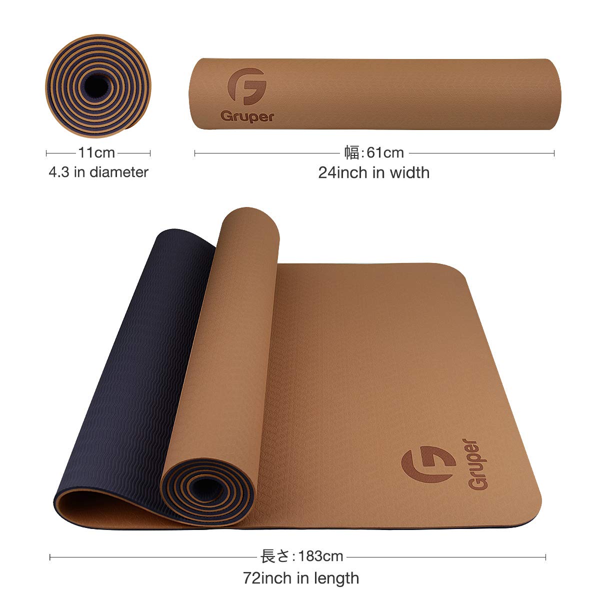 Gruper Yoga Mat Non Slip, Eco Friendly Exercise Mat with Carrying Strap