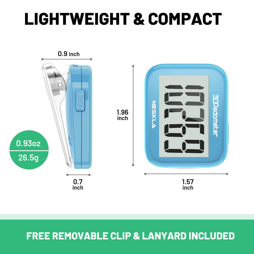3D Pedometer, Simple Step Counter with Large LCD Display for Walking