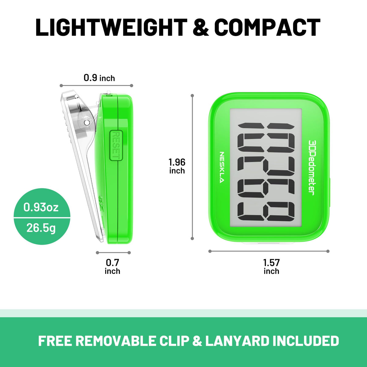 3D Pedometer, Simple Step Counter with Large LCD Display for Walking