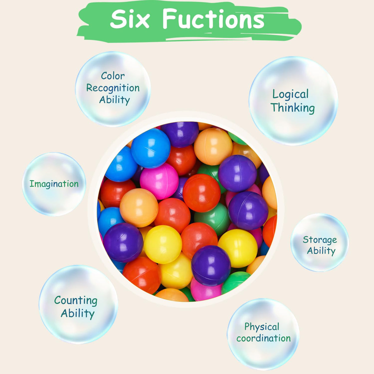 Hovenlay Ball Pit Balls Phthalate Free BPA Free Crush Proof Plastic - 7 Bright Colors in Reusable Play Toys for Kids with Storage Bag