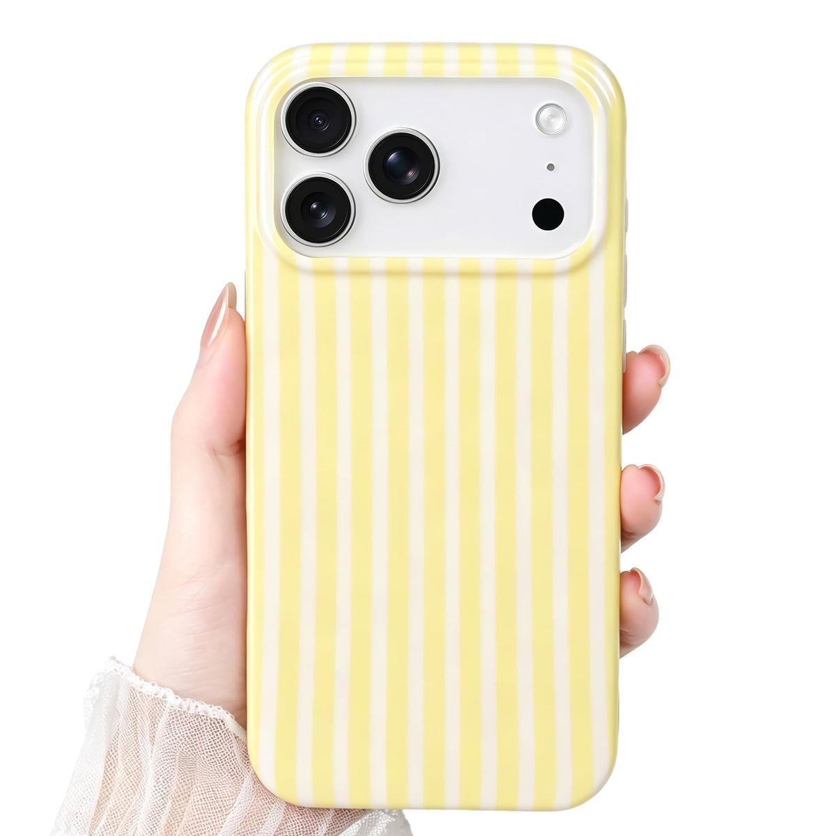 Cute Striped Case for iPhone 12 Pro Max 6.7",Pink/Yellow