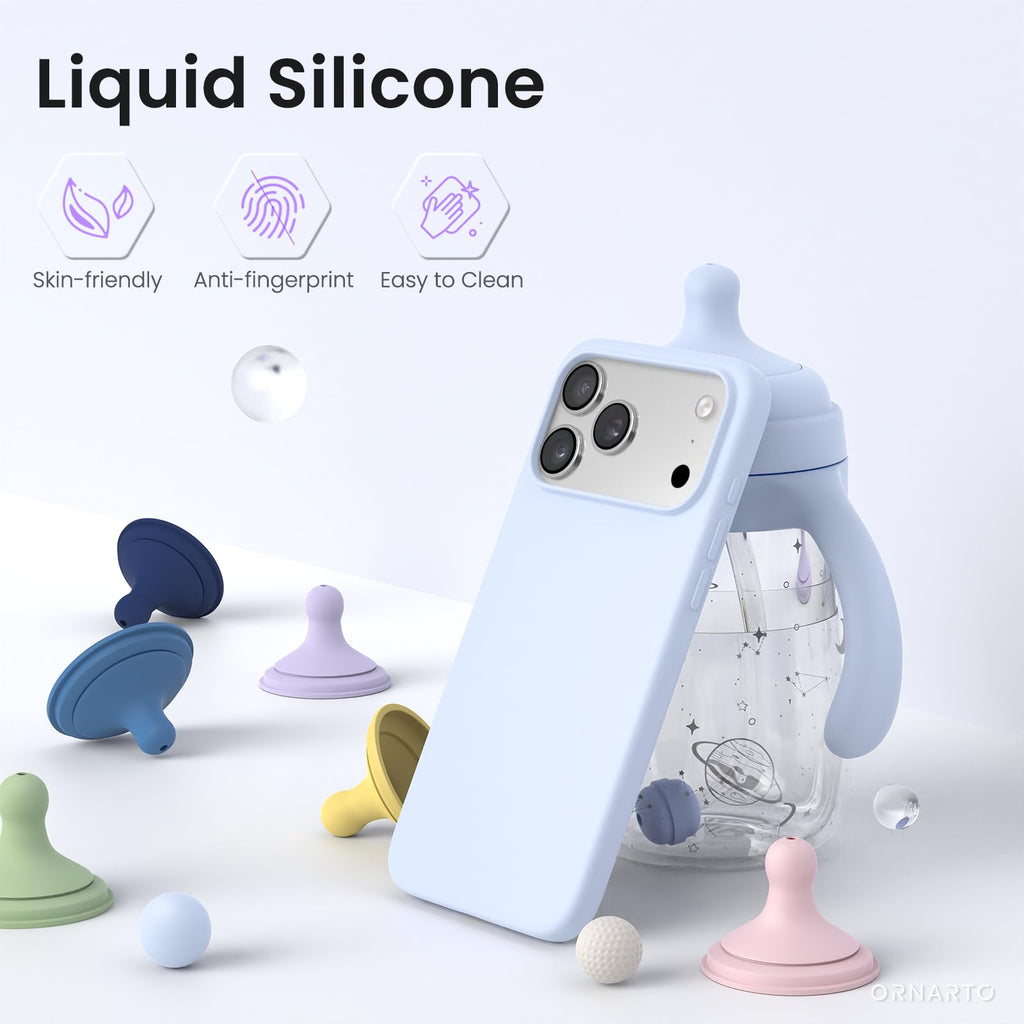 ORNARTO for iPhone 18 Pro Max Case, Liquid Silicone, Cloud Blue