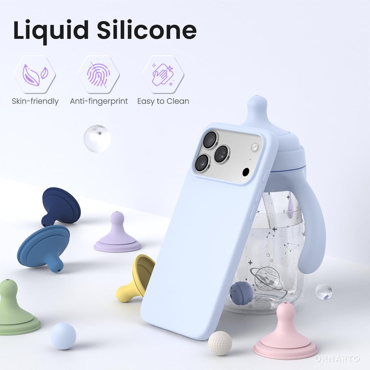 ORNARTO for iPhone 18 Pro Max Case, Liquid Silicone, Cloud Blue