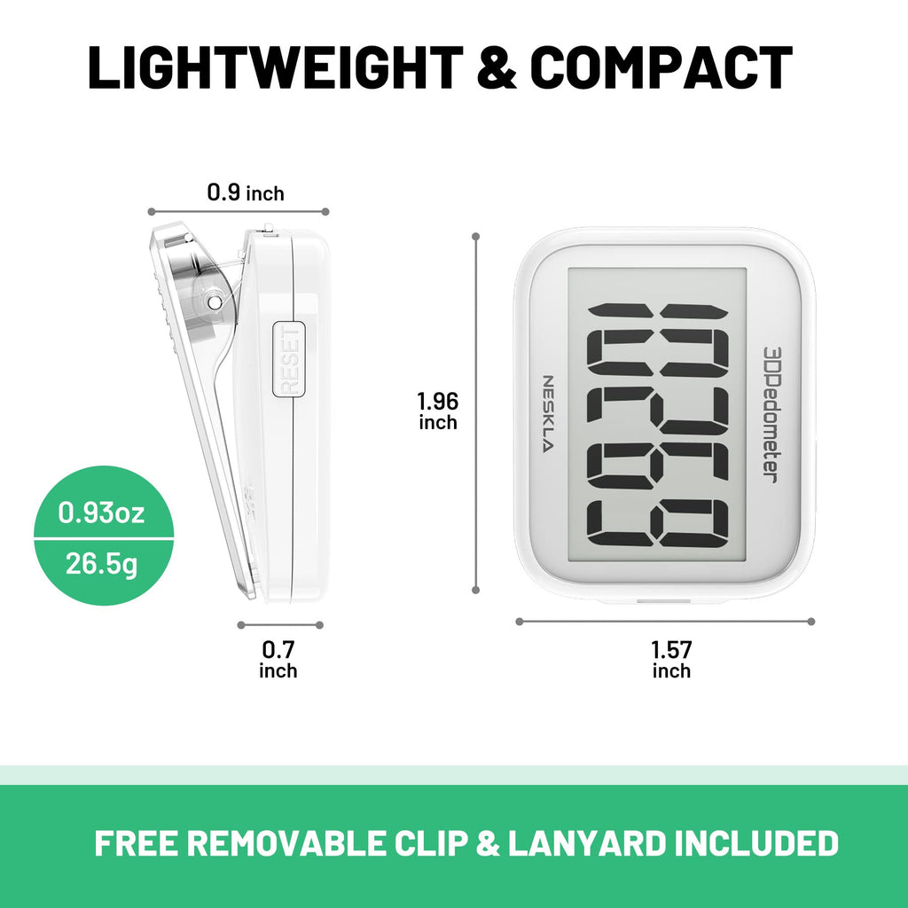 3D Pedometer, Simple Step Counter with Large LCD Display for Walking