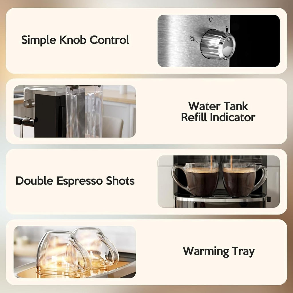 Kismile 20 Bar Stainless Steel Espresso Machine with Steam Milk Frother