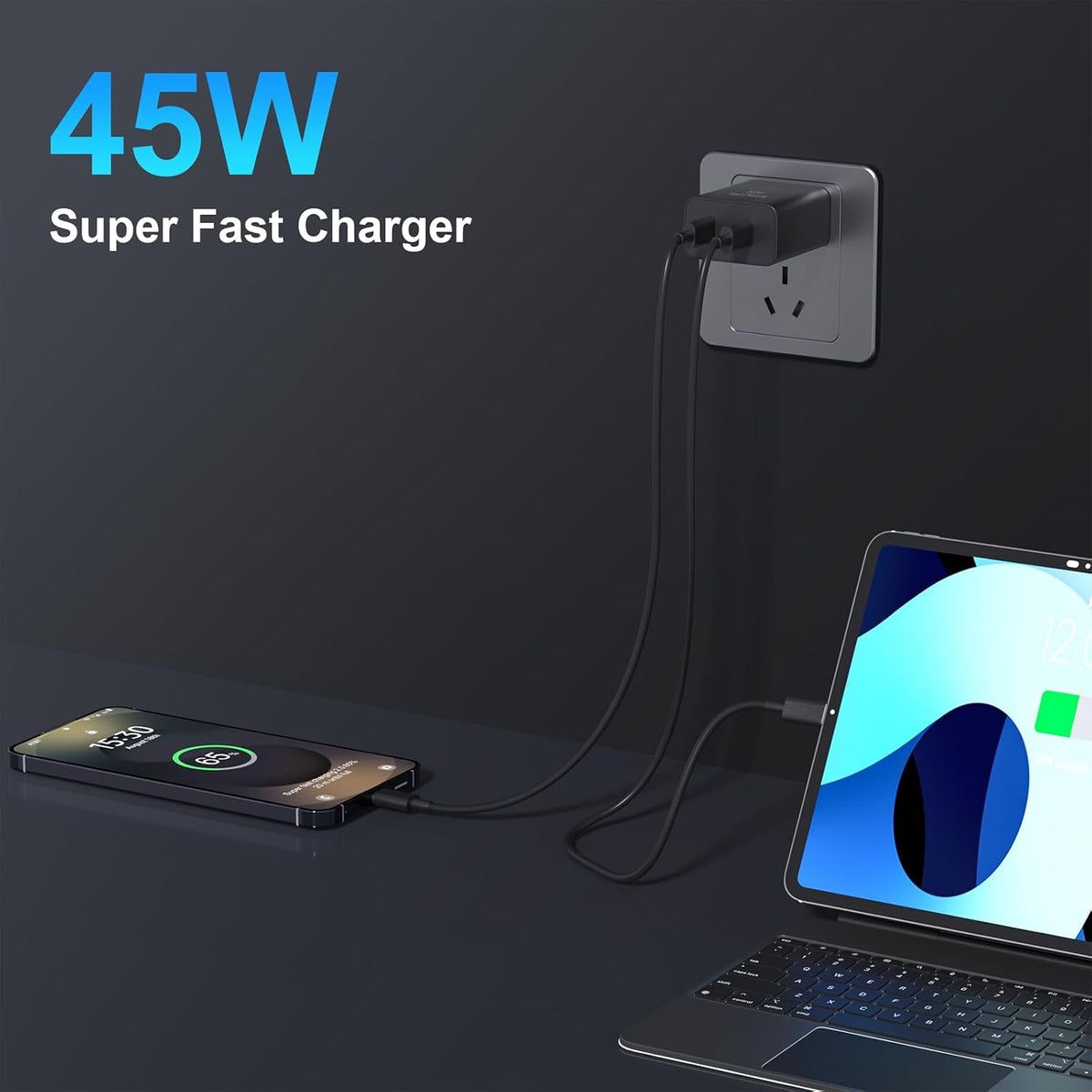 Super Fast Charger USB C, 45W Dual Port Android Phone Type C Charger 2Pack