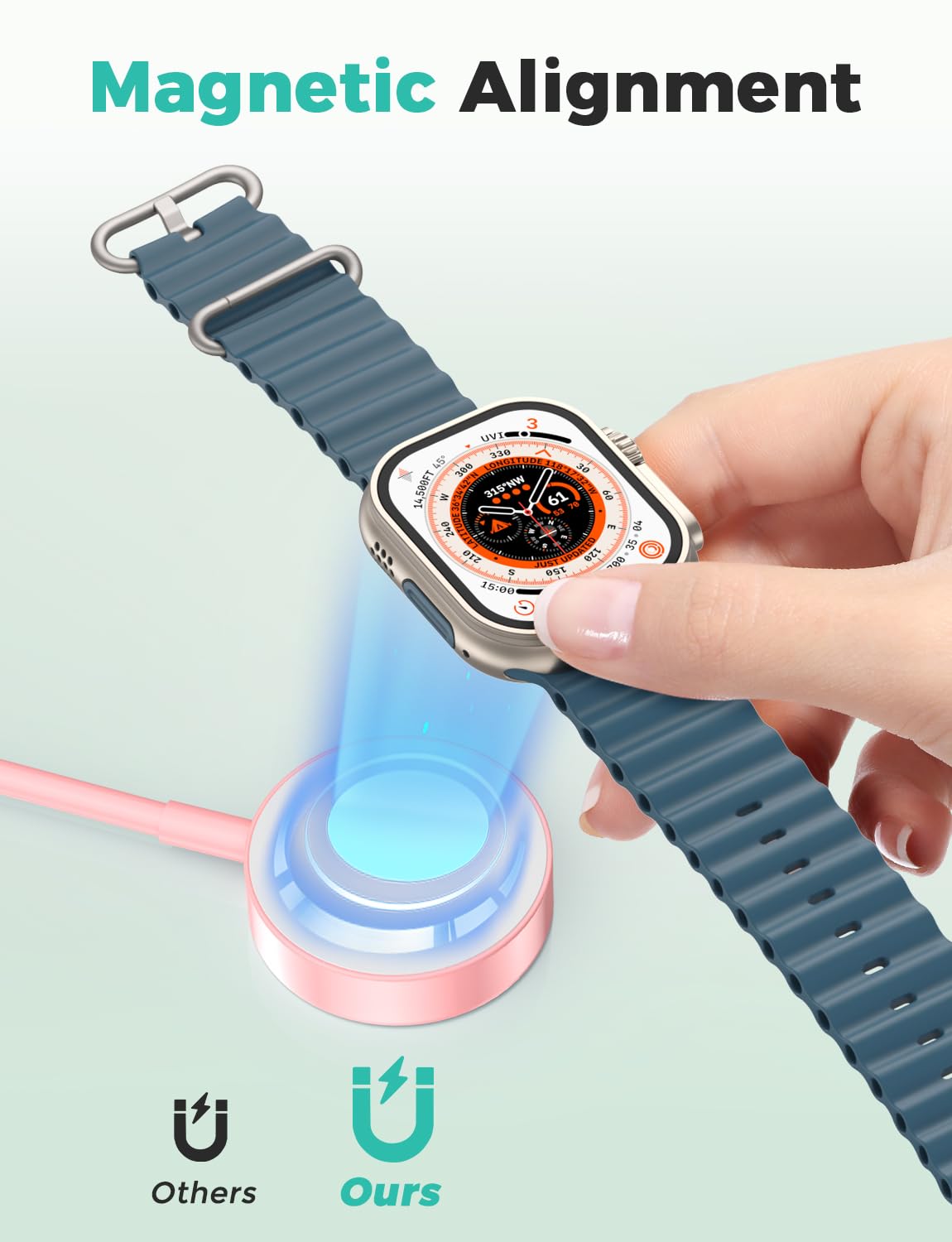 2026 Upgraded for Apple Watch Charger USB Magnetic Fast Charging Cable Portable Wireless Charging Accessories Compatible with iWatch Series 11/10/9/8/7/6/5/4/3/2 Ultra 3/2/SE-Pink
