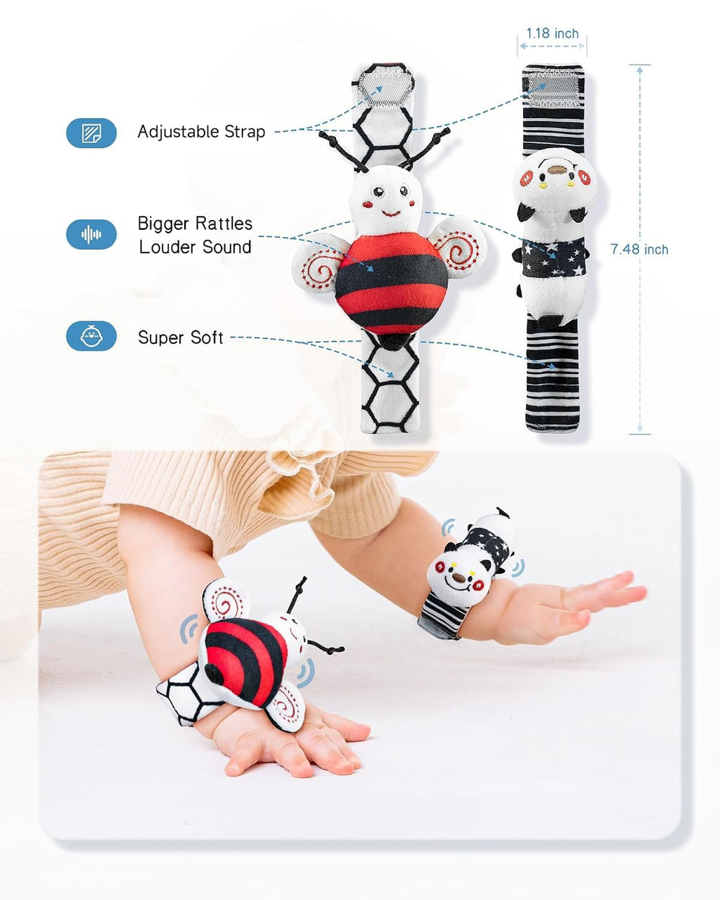 Infinno Wrist Rattles and Foot Finder Socks Set, Baby Toys for 0-12 Months