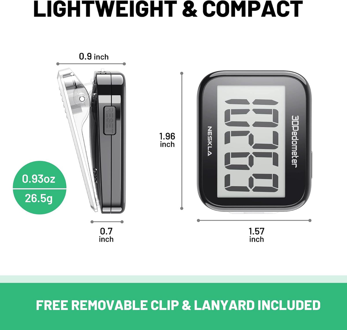 3D Pedometer, Simple Step Counter with Large LCD Display for Walking
