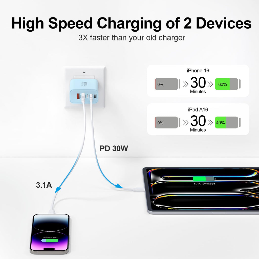 USB C Charger Block, 60W 5-Port Type C Charger Fast Charging Blocks