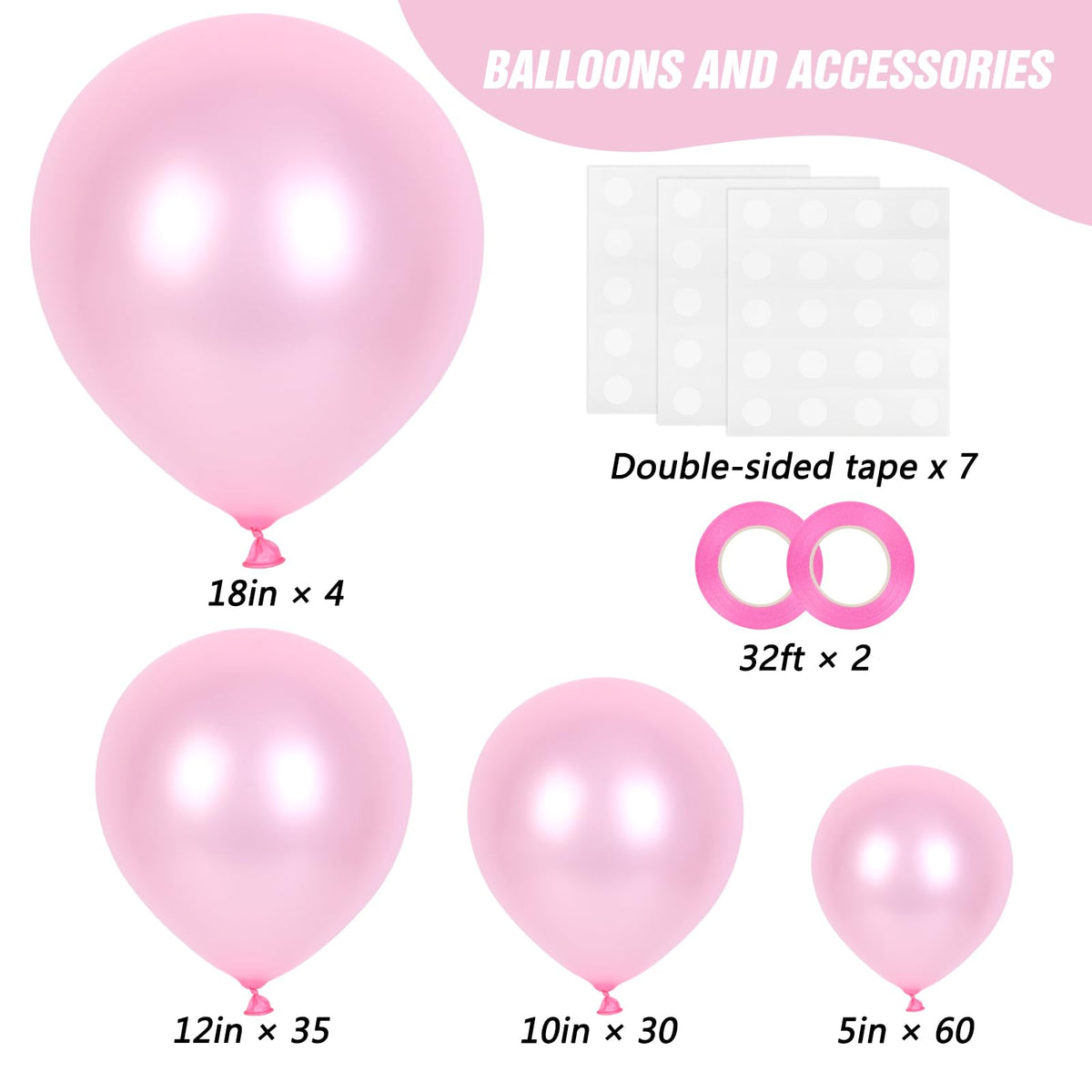 RUBFAC Pink Balloons Pastel Pink Balloon Arch Kit Different Sizes 129pcs