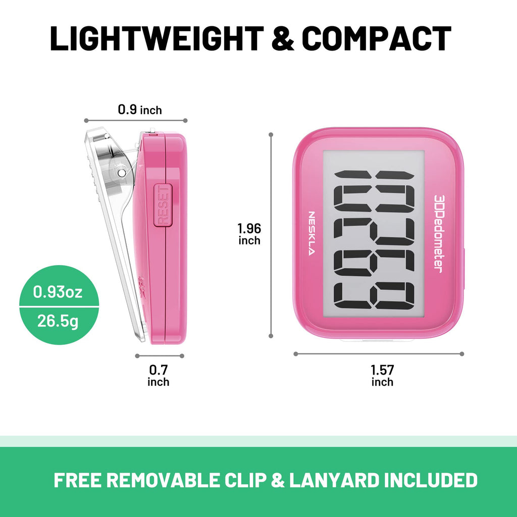 3D Pedometer, Simple Step Counter with Large LCD Display for Walking