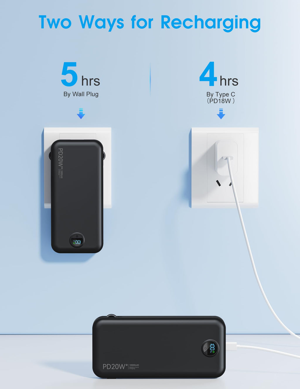 citicr Portable Charger 10000mAh PD20W w/Built-in Cables & Wall Plug Purple