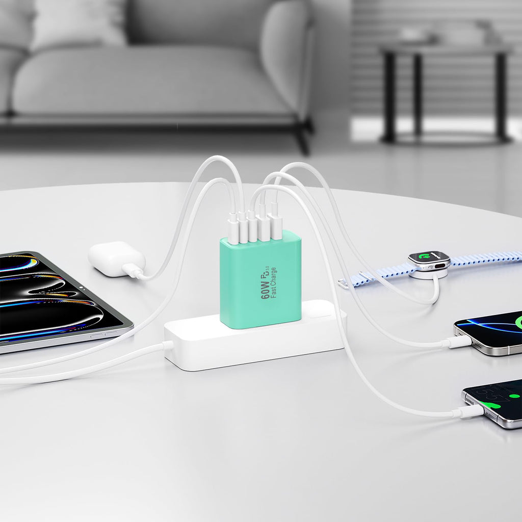 USB C Charger Block, 60W 5-Port Type C Charger Fast Charging Blocks