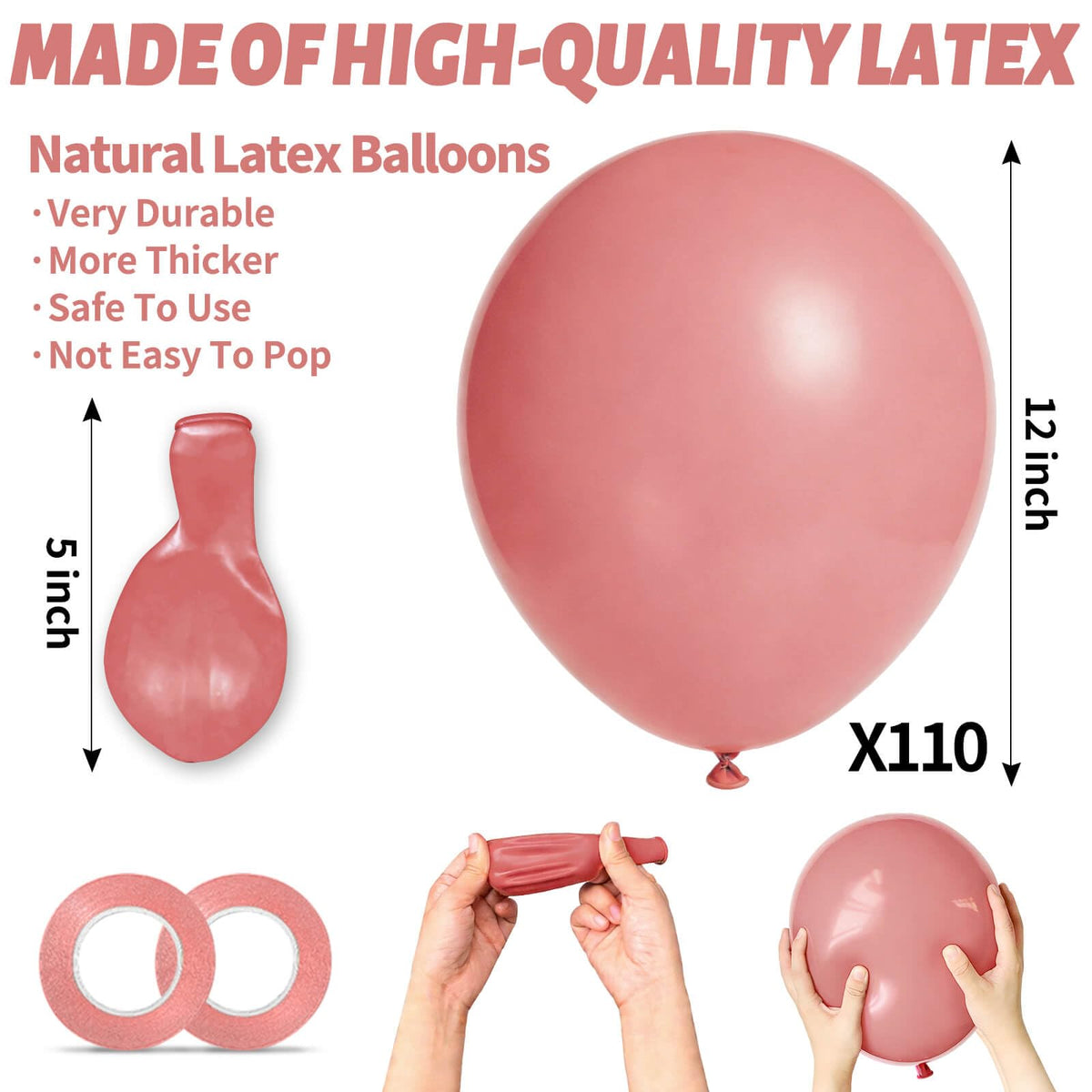 Red Balloon 110pcs, Red Latex Balloons12 inch for Christmas Birthday Valentine's Day Wedding(with 2 Ribbons).