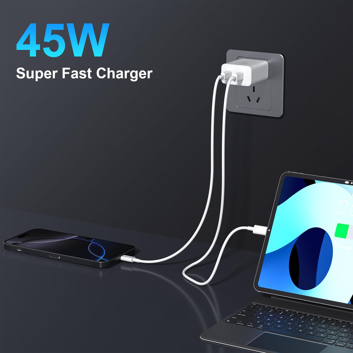 Super Fast Charger USB C, 45W Dual Port Android Phone Type C Charger 2Pack