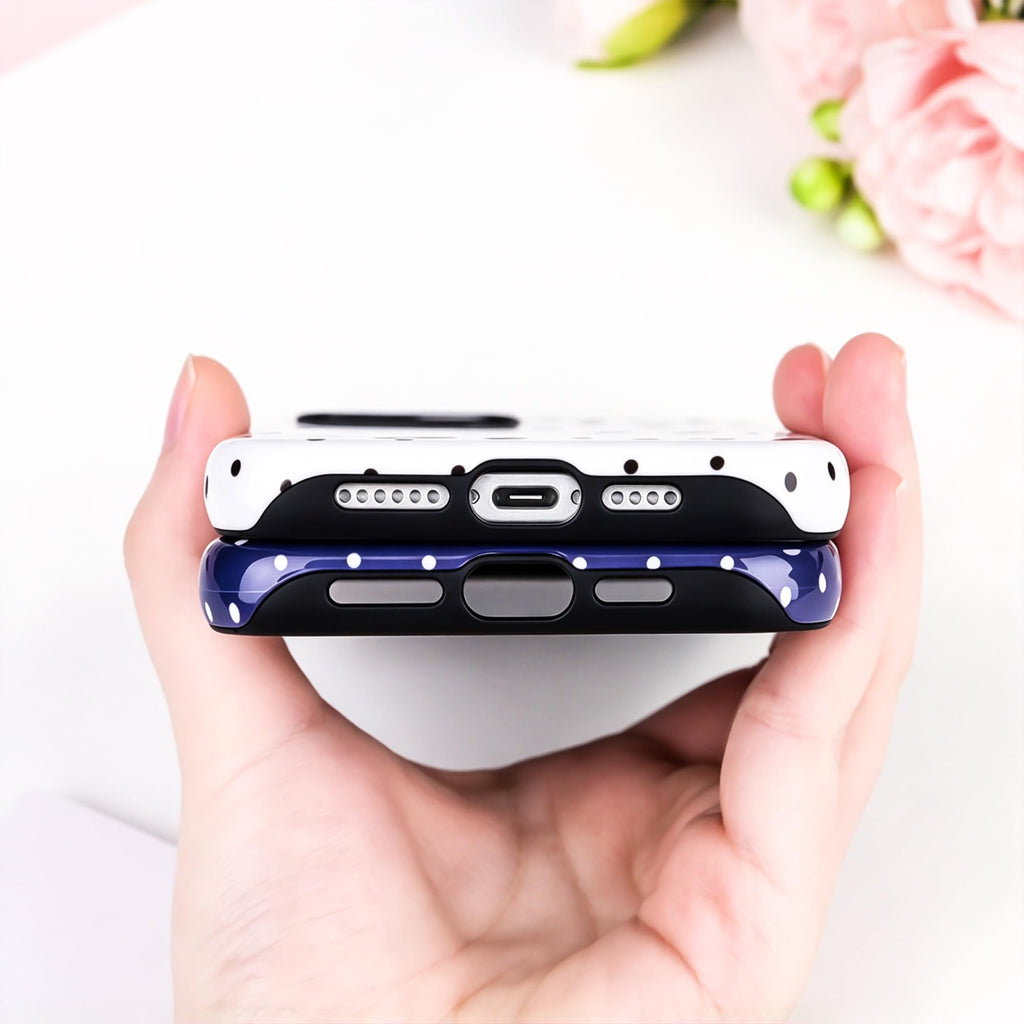 Polka Dot Pattern Phone Case for iPhone 16 Pro Max 6.9", Navy