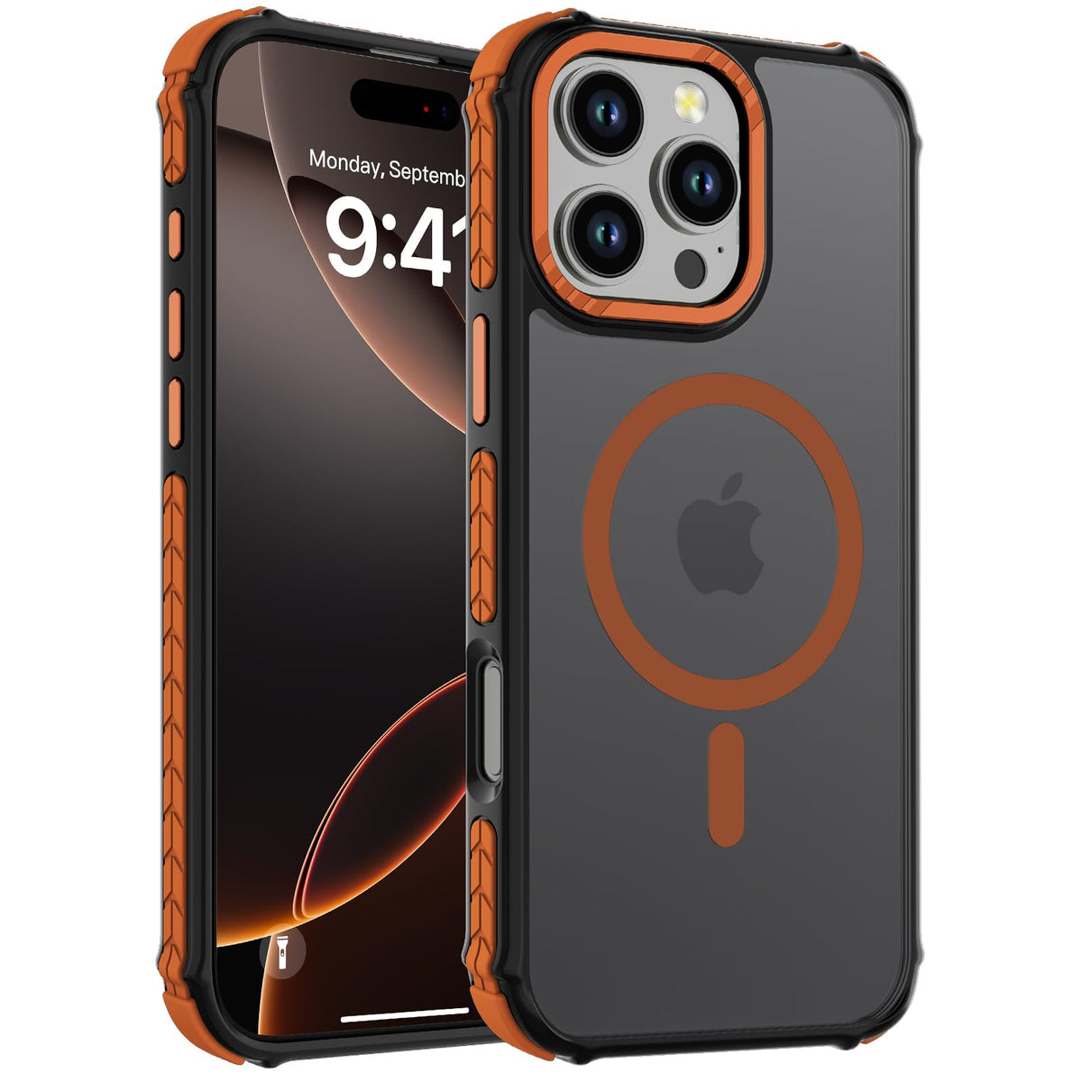 DEERLAMN Strong Magnetic Case for iPhone 13 Pro 6.1-Inch, Matte Orange