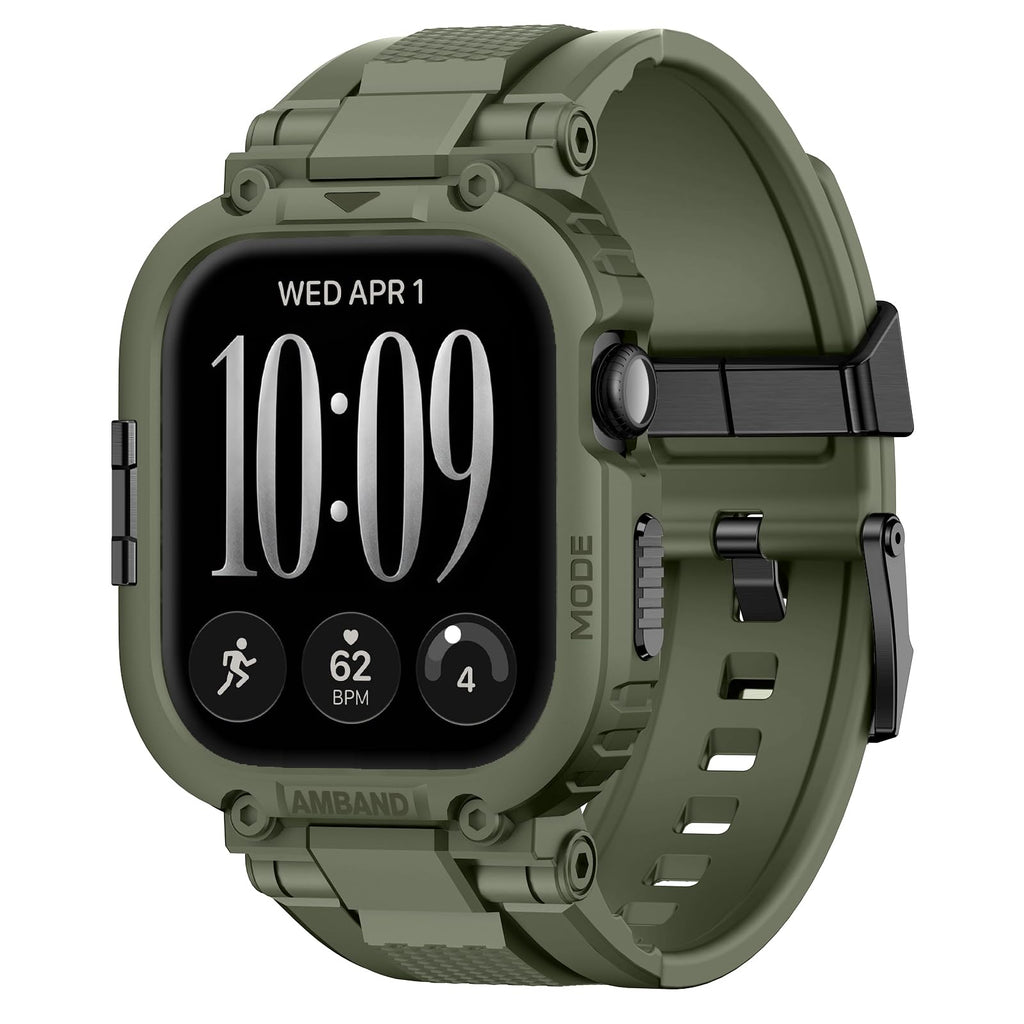 amBand Bands Compatible with Apple Watch 9/8/7/6/5/4 & SE 3/2/1 45mm/44mm Case for Men, M1 Sport Series Rugged Case Protective Cover for iWatch SE3/SE2/6/SE/5/4 44/45 mm Men Black
