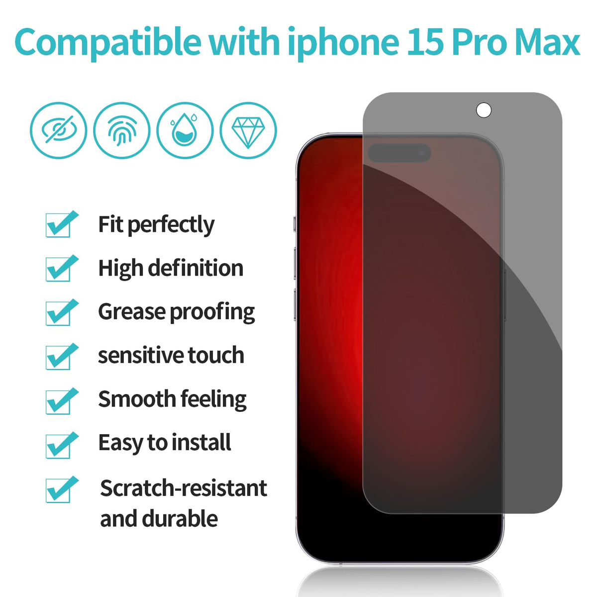 PEHAEL for iPhone 18 Pro Privacy Screen Protector+Camera Lens Protector