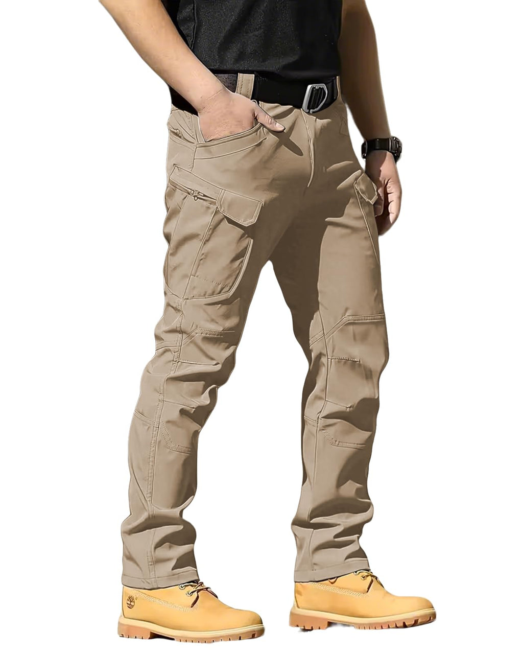 Men's Tactical Pants Stretch Waterproof Fabric Durable Cargo Pants for Hiking Casual Work Multi Pockets (No Belt)