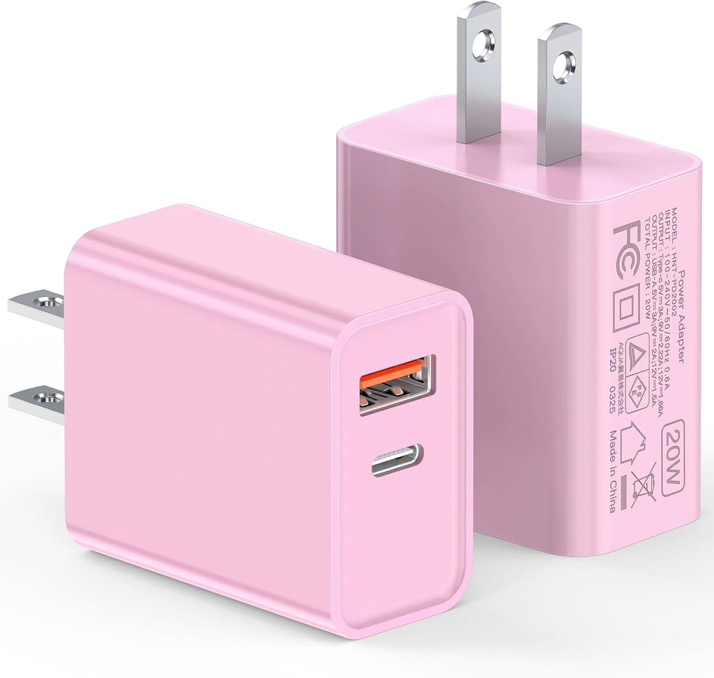 [2 Pack] 20W USB C Charger Block, Fast Charging Dual Port Wall Charger