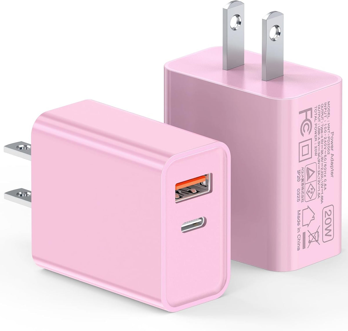 [2 Pack] 20W USB C Charger Block, Fast Charging Dual Port Wall Charger
