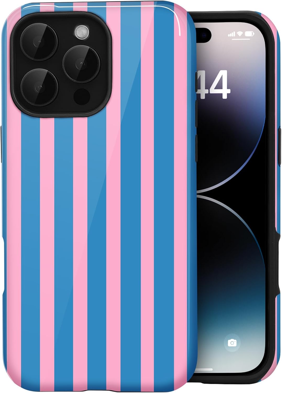 for iPhone 16 Pro Max Cute Striped Phone Case, Blue&Pink