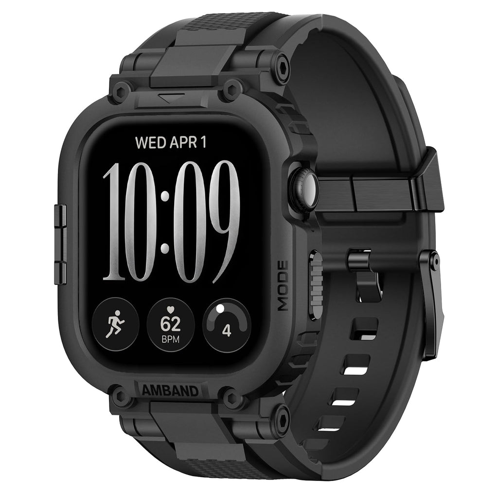 amBand Bands Compatible with Apple Watch 9/8/7/6/5/4 & SE 3/2/1 45mm/44mm Case for Men, M1 Sport Series Rugged Case Protective Cover for iWatch SE3/SE2/6/SE/5/4 44/45 mm Men Black