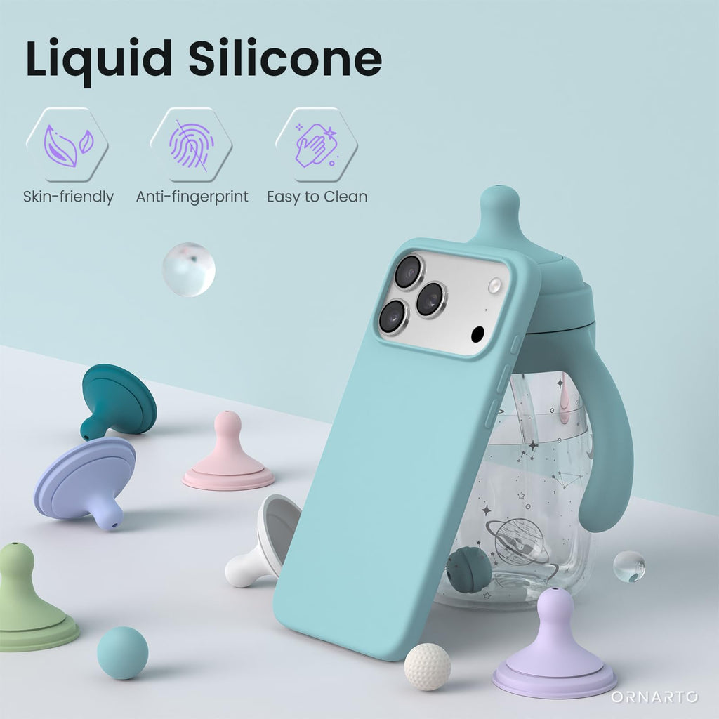 ORNARTO for iPhone 18 Pro Max Case, Liquid Silicone, Cloud Blue