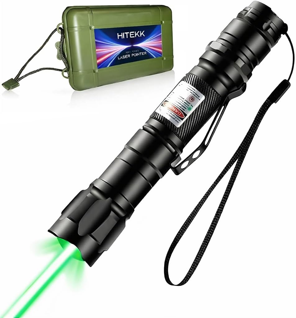 HITEKK High Power Green Laser Pointer | Tactical Long Range Green Laser Pointer | Single Press On/Off Tactical Lazer Pointer | Rechargeable Lazer Pointer and Carrying Case