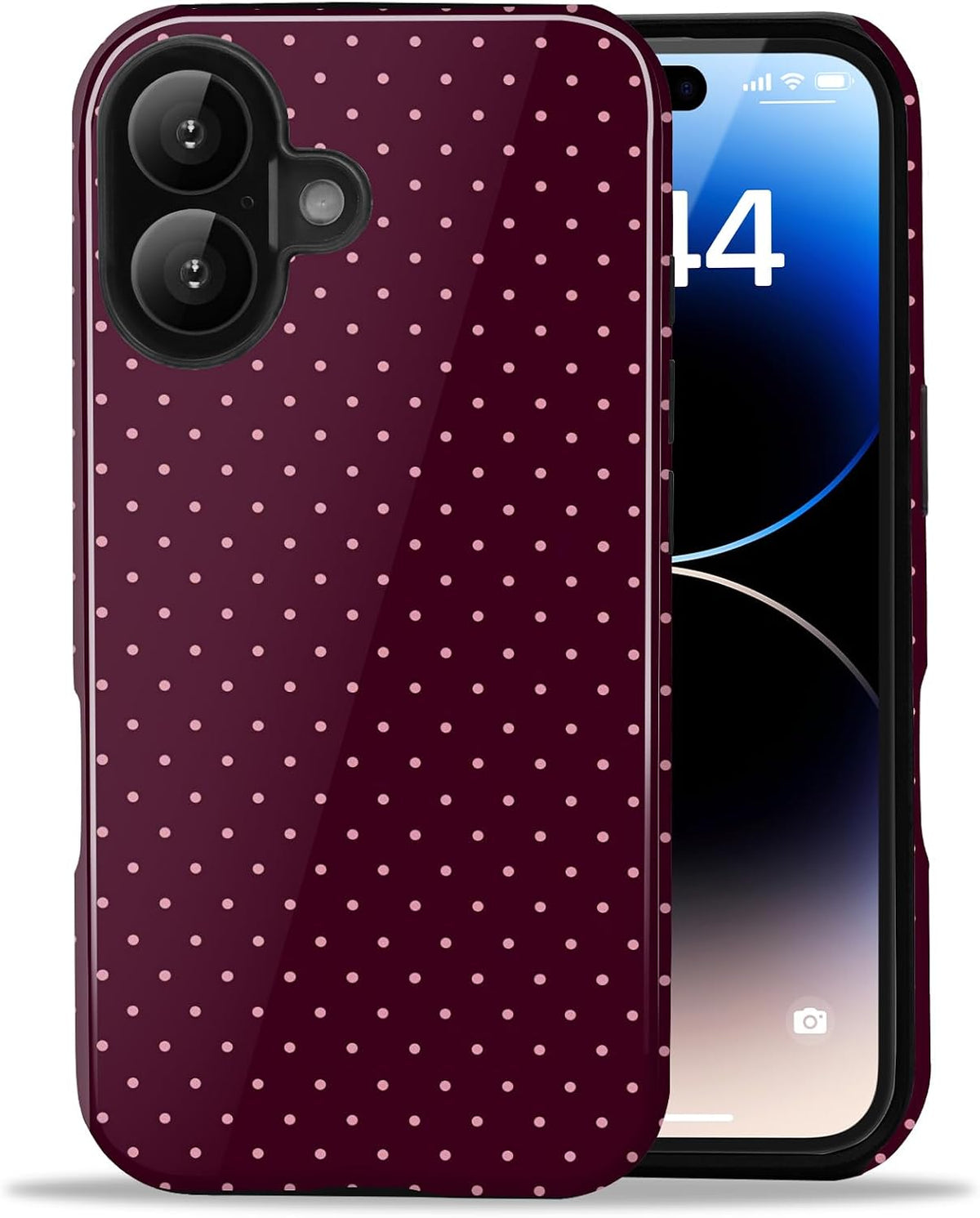 for iPhone 16 Cute Polka Dot Phone Case, Burgundy