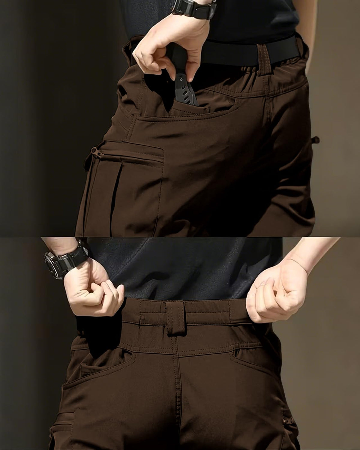 Men's Tactical Pants Stretch Waterproof Fabric Durable Cargo Pants for Hiking Casual Work Multi Pockets (No Belt)