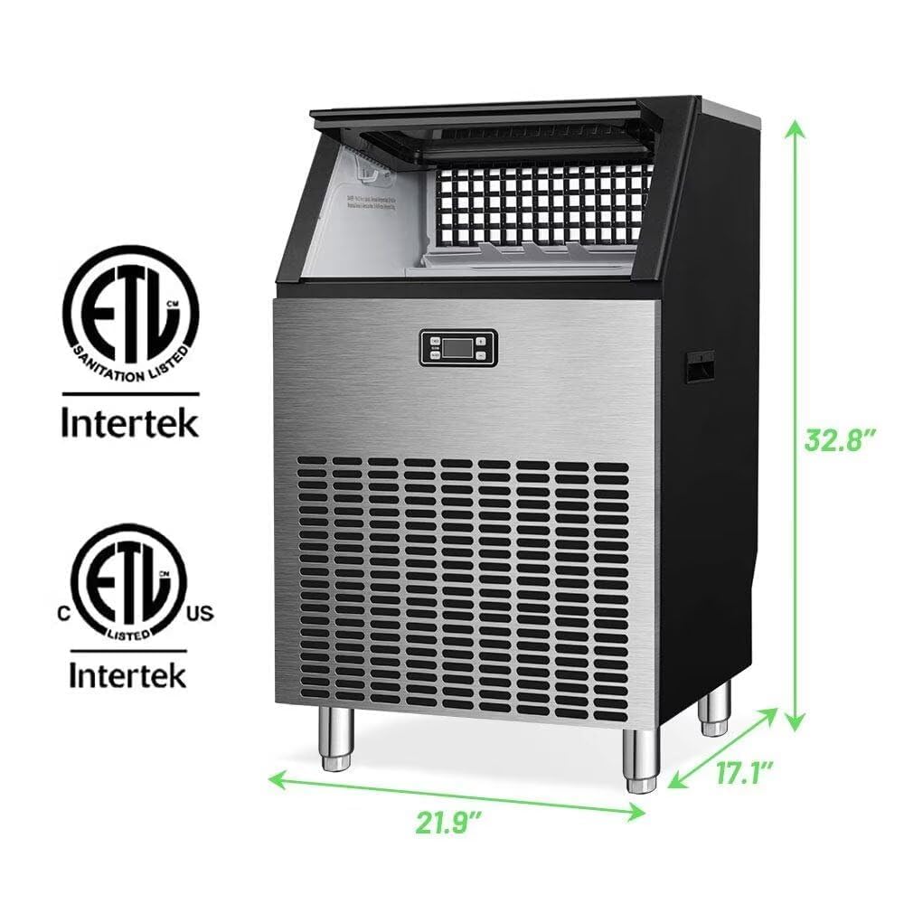 Kismile Commercial Ice Maker, 265lbs/24h Freestanding Ice Cubes Maker