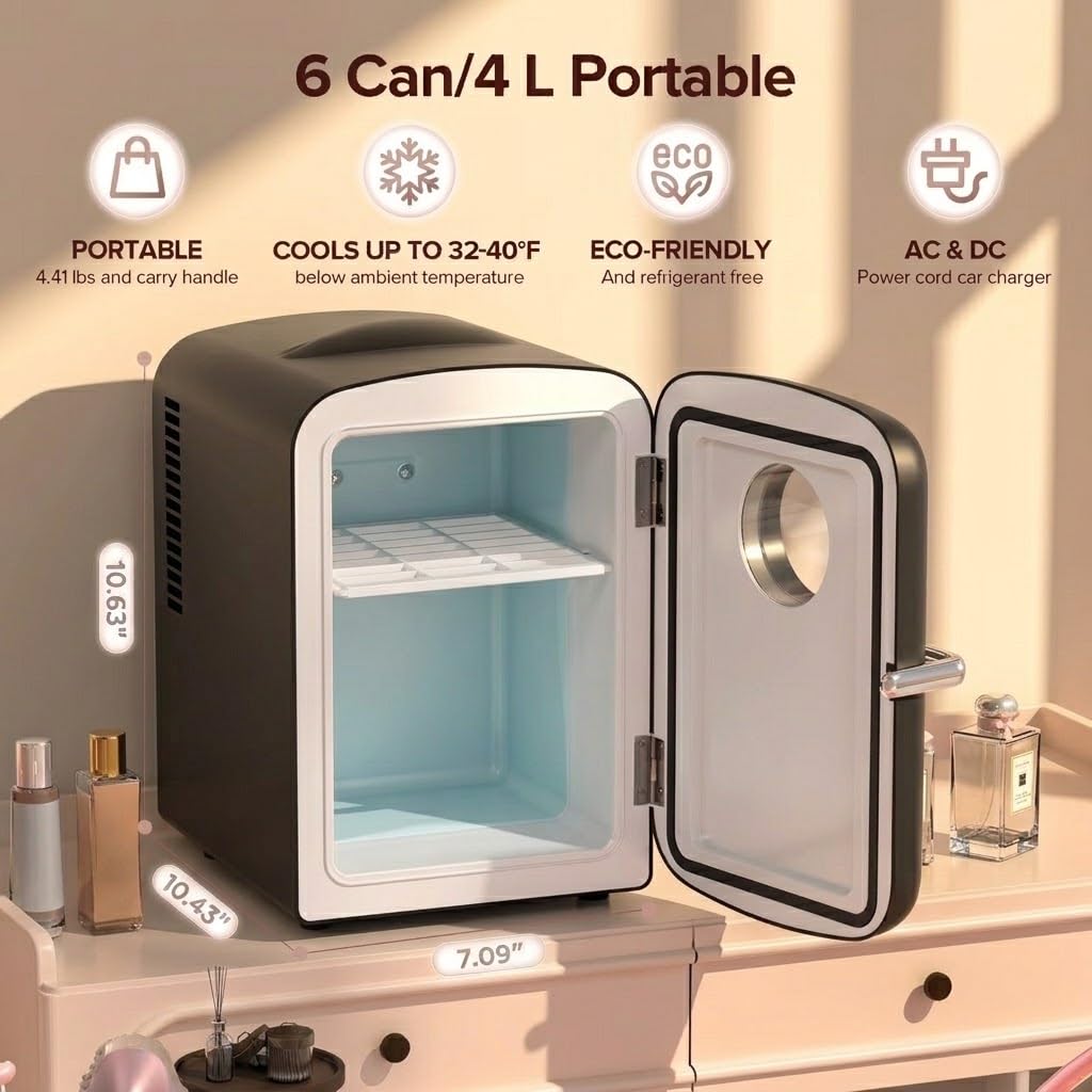 Kismile 4L Mini Fridge 6 Can Beverage Cooler for Car Office - White