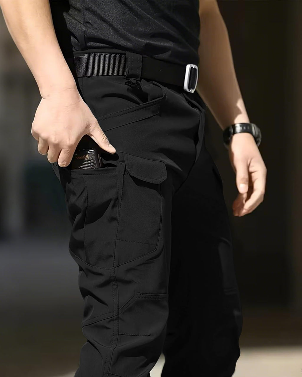 Men's Tactical Pants Stretch Waterproof Fabric Durable Cargo Pants for Hiking Casual Work Multi Pockets (No Belt)